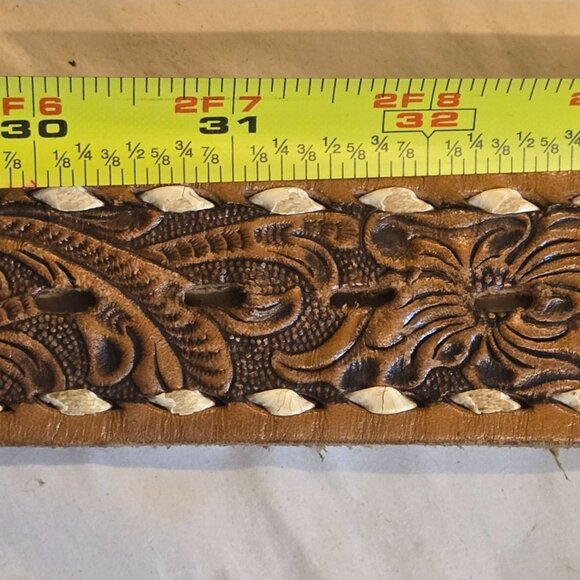 National Finals Rodeo Belt Brown Leather Justin Brand Size 32 NFR Vintage Wester - Picture 12 of 16